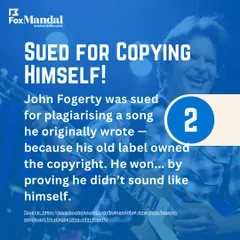 A fascinating case study: John Fogerty was sued for plagiarizing a song he wrote because his old label owned the copyright. This highlights the complexities of copyright ownership.