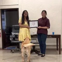 A proud moment receiving my dog behaviourist certification from my mentor, Shirin Merchant. Continuous learning is so important in this field, and this milestone represents my commitment to bringing the most effective, humane training methods to you and your dog.