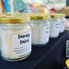 This is our first range of 100% soy wax candles, made with pure essential oils. Each scent is designed to create a specific mood, from the citrusy 'Tangy Tales' to the floral 'Red Rush'.