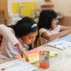 Mira learns that sometimes the best part of art is getting a little messy. Here, she explores finger painting techniques, learning about color blending and texture.