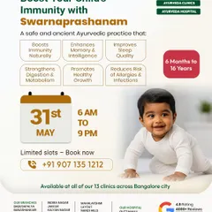 It's never too early to build a strong immune system. Our Swarnaprashanam drops are safe for infants as young as 6 months, providing a natural way to protect them from common illnesses.