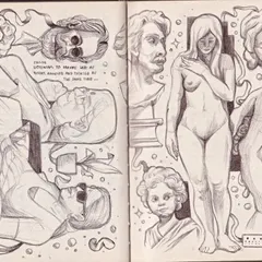 This sketchbook spread is dedicated to anatomy and sculpture studies. Drawing from classical forms helps me practice my understanding of light, shadow, and human figures, all done with a simple ballpoint pen.