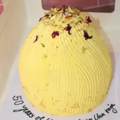 Our special modak cake, personalized for a family's celebration. These are available for a limited time only during the festival season.