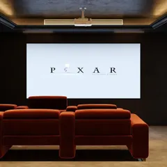 This is a 3D design rendering for a luxury home cinema in Chennai, showing the proposed layout with plush red recliners and a dark, modern aesthetic. This is the first step in bringing a vision to life.