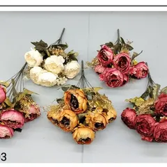 A variety of artificial peony bunches in different colors, including cream, pink, and deep red. Item number 5803.