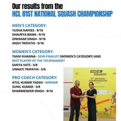 Our performance at the HCL 81st National Squash Championship. We are proud of our players' results as we begin to make our mark in the senior categories.