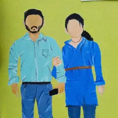 A close up of the third panel, showing the details in the clothing and posture from the original photo.