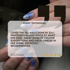 "Great sense of colour suggestions and great finesse in her work." I love helping clients choose the perfect design and bringing it to life.