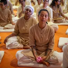 Participants in a state of deep meditativeness during the teacher training graduation. The program is a profound opportunity to be with Sadhguru and imbibe the essence of yoga.