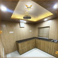 Functionality extends to every corner of our builds. Here is a fully equipped pantry we integrated into a portable office unit, complete with custom cabinetry, durable countertops, and modern lighting. It’s a perfect example of how we maximize utility in a compact footprint.