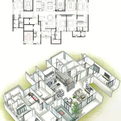 Our process begins with understanding how you live. We translate that into detailed 2D floor plans and immersive 3D isometric views, so you can see and feel your future home, like this spacious apartment layout, before construction begins.