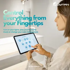 With my system, total home control is at your fingertips. Using a tablet or phone, you can turn on lights, play your favorite music, or change the room temperature, managing every aspect of your environment with a simple touch.