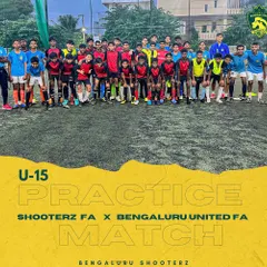 Our U-15 football teams from Shooterz FA and Bengaluru United FA line up for a competitive practice match.