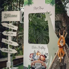A fun photo-op for a safari party. I design custom photo frames and welcome signs that match the theme and add a personal touch to the event.