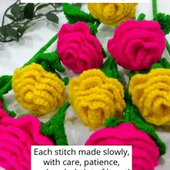 Each stitch is made slowly, with care, patience, and a whole lot of heart. This close-up shows the texture and detail of the crochet roses in the bouquets.