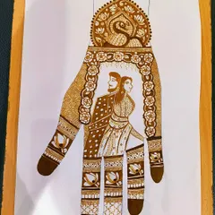This is the kind of art that tells a story. A full bridal design with a couple's portrait is one of the most advanced skills I teach. It combines detailed patterns, figurative work, and a deep understanding of composition, all of which we cover in the advanced course.