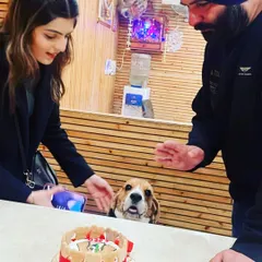 Celebrating birthdays is one of my favorite things to do. Here's the lovely Coco with his family, about to enjoy his special birthday cake. It brings me so much joy to make these moments memorable for both pets and their parents.