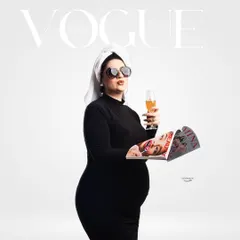 For the fashion-lover, a custom 'Vogue' cover shoot. This fun and creative concept adds a touch of high-fashion glamour and personality to the maternity session.
