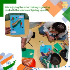 We combined art and electricity for this Republic Day activity. Students designed greeting cards and then learned to wire a simple circuit to make an LED light up.