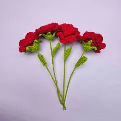Add a pop of color with these lovely red crochet carnations. They are meticulously handcrafted and can be added to any personalized hamper to make it even more special.