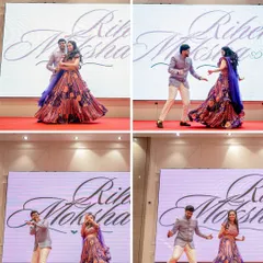 A collage of a couple's energetic Sangeet performance. I capture the various moves and expressions to tell the story of their dance.