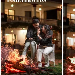 There's nothing like the warm glow of a bonfire on a cool evening. This shot of Ishu and Arihant is cozy, romantic, and full of life, with the sparks from the fire creating a magical effect.