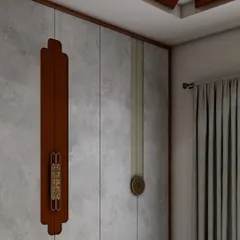 This angle shows the profile of the wardrobe and the elegant wood trim. The design is thoughtfully crafted from every viewpoint.