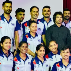 A close-up shot with Neeraj Chopra and some of our volleyball athletes. These interactions provide invaluable motivation for young players aiming for the top.