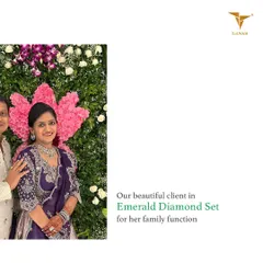A closer look at my client shining in her Emerald Diamond Set. The deep purple of her outfit was a perfect complement to the vibrant green of the emeralds.