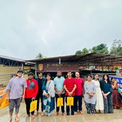 Our group after a satisfying darshan at the Sigandur Chowdeshwari Temple. It's a blessing to guide fellow devotees on these trips.