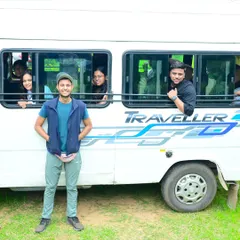 Capturing the essence of happiness. Our guests enjoying every moment at a homestay, peeking out of the traveller van, ready for the next adventure.