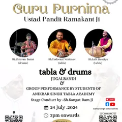 An announcement for a Tabla & Drums Jugalbandi with my dear brother, the amazing drummer Shravan Samsi. This kind of duet is a high-energy conversation between two different rhythmic traditions.