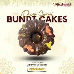 This Diwali Special Bundt Cake features a rich chocolate glaze, delicate orange sugar flowers, and flecks of edible gold leaf. It's a decadent treat perfect for your festive celebrations.