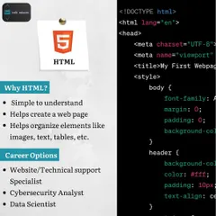 Our web development courses start with the fundamentals, like HTML. We teach it as the simple, essential language for creating the structure of any webpage, from text and images to tables.