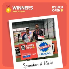 This is what victory looks like. We celebrate our champions at every event, complete with medals and prize money. Spandan and Rishi took home the Men's Doubles title at our Sarjapur Road Contender Tour.