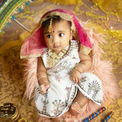 Celebrating Navratri with our special mini sessions. This little one is dressed in festive attire, complete with dandiya sticks and a colorful umbrella, capturing the joyful spirit of the festival.