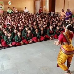 Performing for an auditorium full of bright young students at a government school in Ratlam, Madhya Pradesh. The energy and curiosity of a live young audience are incredibly rewarding and reinforce the importance of arts education.