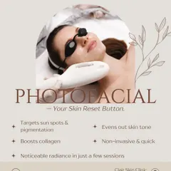 The Photofacial is your skin's reset button. It effectively targets sun spots and pigmentation, evens out skin tone, and boosts collagen. This non-invasive treatment delivers noticeable radiance in just a few sessions.