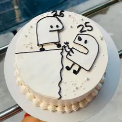 A minimalist and funny comic-style cake celebrating a 25th birthday.