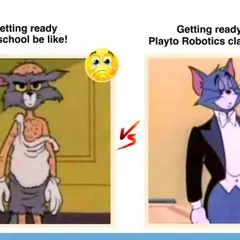 Getting ready for school vs. getting ready for Playto robotics class. The excitement is real.