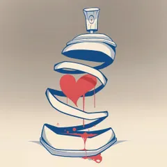 The original static design for my personal logo, 'Dkrypt da Love'. It shows a spray can unraveling to reveal a heart, symbolizing my passion for graffiti art. This is the foundation before any animation is added.
