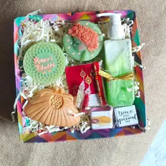 A special Rakshabandhan hamper for your "Pyari Bhabhi" (dear sister-in-law), complete with a Lumba rakhi and personalized soaps.