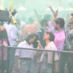 The crowd at Sunburn Holi, completely lost in the music and the colorful haze. My sets are designed to create these moments of collective joy and energy.