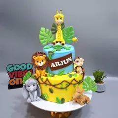 The poster for our 2-day Online Jungle Themed Cake Masterclass. This class is a deep dive into creating a beautiful tiered cake with five adorable fondant animals and all the business knowledge you need to sell it.