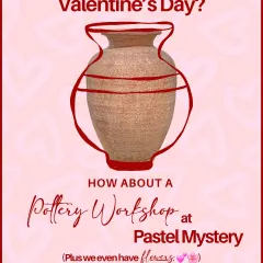 Looking for a special Valentine's Day idea? A pottery workshop is a memorable and creative way to celebrate. This poster highlights our special offer for a cozy and fun date.