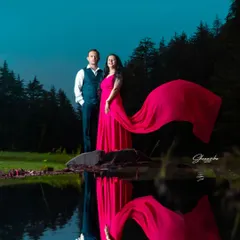 A pre-wedding shoot is the perfect way to capture your love story in a relaxed setting. Here, we used the calm waters to create a stunning reflection, making the moment feel like a beautiful painting.