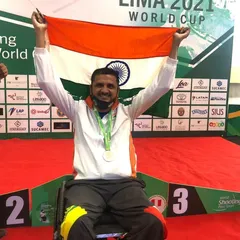 We proudly celebrate the triumphs of our para-athletes on the world stage. Here is our shooter Sriharsha Devaraddi, holding the Indian flag high after winning a Bronze medal at the LIMA World Cup 2021, a moment of immense pride for our academy and the nation.