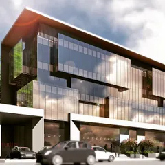 A high-quality render of the proposed Sherwood Commercial Building. This concept highlights our expertise in creating sleek, contemporary glass facades with dynamic, layered panels that give the structure a sophisticated and lightweight appearance.