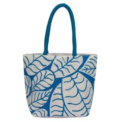 We offer a variety of bag shapes and print styles, including this rounded tote with a contemporary leaf pattern. The design demonstrates our ability to apply intricate, two-tone artwork across the surface of the bag for a distinct and fashionable look.