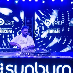 A solo shot from the Sunburn stage, surrounded by incredible lighting and visuals. This is where I get to perform on a grand scale.